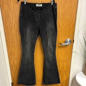 Rock n roll denim pull on flare faded Black jeans